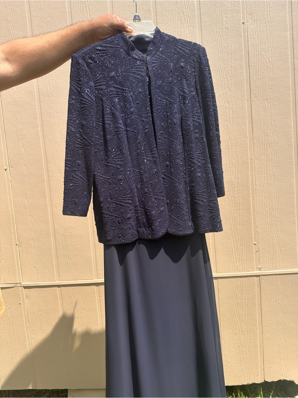 Alex Evenings Navy Beaded Jacket with Matching Maxi Skirt